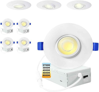 LTpro 3 Inch Gimbal Led Recessed Lights, Waterproof recessed Lights for Shower with Junction Box 10W, Recessed Ceiling LED Lights Dimmable Selectable 5 CCT 2700K-6000K, IC Rated.(4 Pack)
