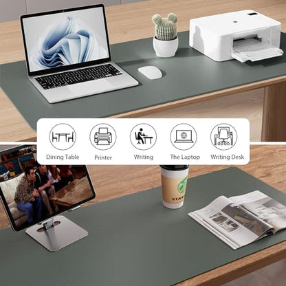 Aothia Faux Leather Desk Mat - Non-Slip PU Leather Desk Blotter, Waterproof Writing Surface, Large Desk Pad for Office & Home (Jungle Green, 55" x 17")