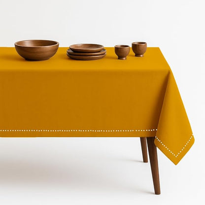 Mustard Yellow Cotton Table Cover, 60x86 Inch, Fits 6-8 Seats, Soft, Durable, Washable, Wrinkle Resistant, Rectangle Table Cloth for Summer Gatherings, Festive Meals, Dining Decor