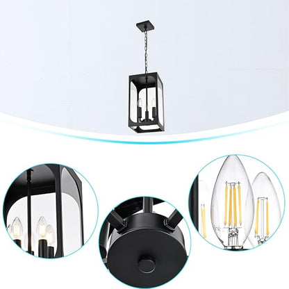 BONLICHT Outdoor Pendant Light 3 Light Modern Outside Chandelier Adjustable Black Exterior Ceiling Hanging Lantern with Clear Glass,Farmhouse Outdoor Pendant Lighting Fixture for Front Door Porch Yard