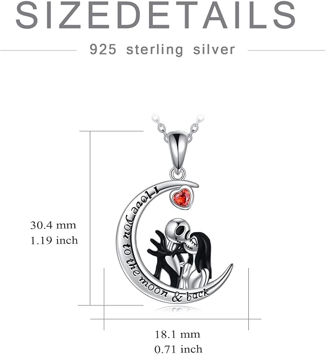 LILALO Christmas Gifts Nightmare Necklace Sterling Silver Abalone Shell Crystal Jack and Sally Necklace Jack Skellington Skull Jewelry Skull Necklaces for Women