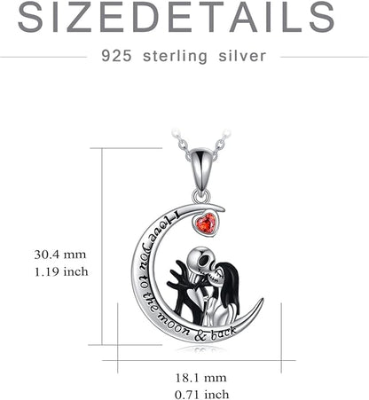 LILALO Christmas Gifts Nightmare Necklace Sterling Silver Abalone Shell Crystal Jack and Sally Necklace Jack Skellington Skull Jewelry Skull Necklaces for Women