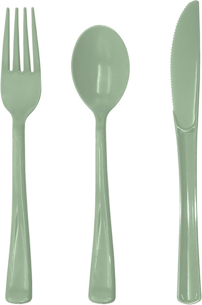 150 PCS Sage Green Plastic Silverware Heavy Duty Green Silverware Disposable Include 50 Disposable Plastic Forks, 50 Knives, 50 Spoons for Birthday, Baby Shower, Picnic, Spring Party, Wedding
