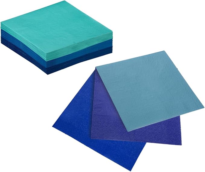 Blue Cocktail Napkins 6 colors 5 * 5inch disposable Beverage Napkin paper for Cocktail, Wedding, Dinner，Brithday Party Dessert Wine Paper Napkins（ 120 Count）