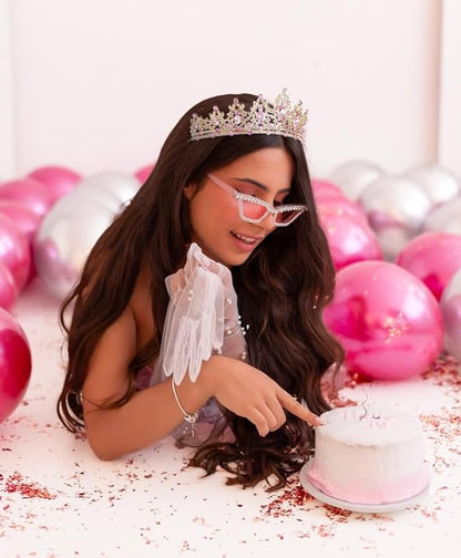 WOVOWOVO Princess Crown Queen Birthday Tiara for Women Girls, Pink Crystal Tiaras and Crowns Headband Hair Accessories for Bride Wedding Halloween Costume Party Prom Christmas Gifts