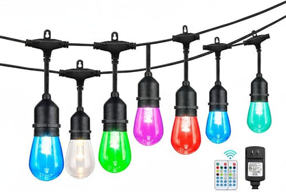 Auroraworld 96FT RGB Outdoor String Lights, Dimmable Color Changing Waterproof LED Patio Lights with Remote, 30 Shatterproof Bulbs for Garden Yard Party Decor
