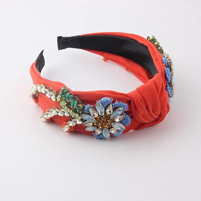 Yusier Baroque Rhinestone Crystal Embroidered Headbands for Women - Exquisite Hair Accessories with Hair Hoop in Variety of Colors (Orange)