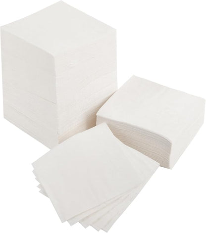 500 PCS Napkins 2 Ply 4.9" X 4.9" Plain White Beverage Napkins Disposable Four Fold Cocktails Paper Napkins folded