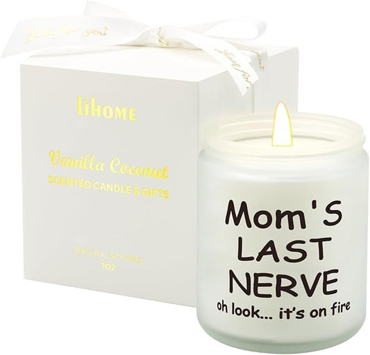 Lihome Vanilla Coconut Scented Jar Candle, Mom's Last Nerve, 7oz, Gift Boxed