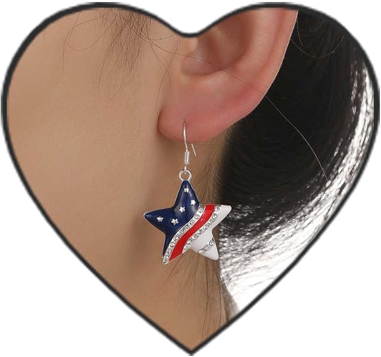 Patriot Day Gift Independence Day USA 4th of july Memorial Day Red White and Blue Dangle Star Earrings for Women