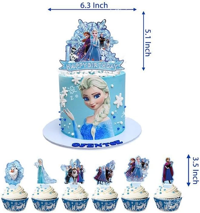 27 Psc For Frozen theme party setup, easy to assemble decorations, including children's DIY cake toppers and background cloth sets, perfect for children's birthday parties.