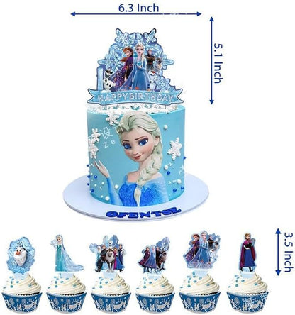 27 Psc For Frozen theme party setup, easy to assemble decorations, including children's DIY cake toppers and background cloth sets, perfect for children's birthday parties.