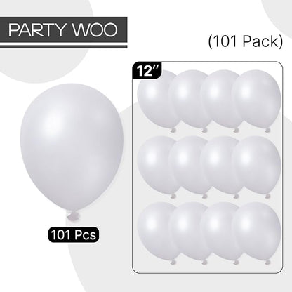 PartyWoo Pearl White Balloons 101pcs 12 Inch Metallic White Latex Balloon for Anniversary Retirement Wedding Graduation Baby Shower Birthday Gender Reveal Engagement Tea Party Decorations White-Z30