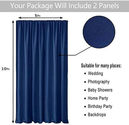 Hiasan Navy Blue Backdrop Curtains for Parties, Polyester Photography Backdrop Drapes for Family Gatherings, Wedding Decorations, 5ftx7ft, Set of 2 Panels