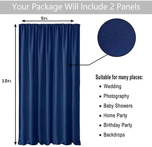 Hiasan Navy Blue Backdrop Curtains for Parties, Polyester Photography Backdrop Drapes for Family Gatherings, Wedding Decorations, 5ftx8ft, Set of 2 Panels