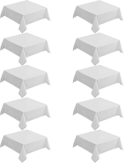 VidaFete Square Tablecloth 10 Pack52 x 52 Inch Tablecloths Stain Wrinkle Resistant Polyester Dining Table Cover for Kitchen Dinning Party Wedding Rectangular Tabletop Buffet Decoration(White)