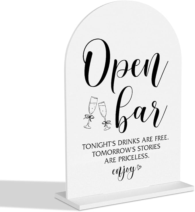 Open Bar Sign Wedding Signage Minimalist Style Bar Sign for Wedding Engagement Bridal Shower Ceremony Reception Event Birthday Party Clear Table Acrylic Decor