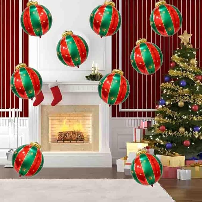 Ballooons Set Hanging Ball Balloons Xmas Mylar Red Green Balloons Kit for Christmas-Themed Party Birthday Party Supplies Decorations 9 PCS