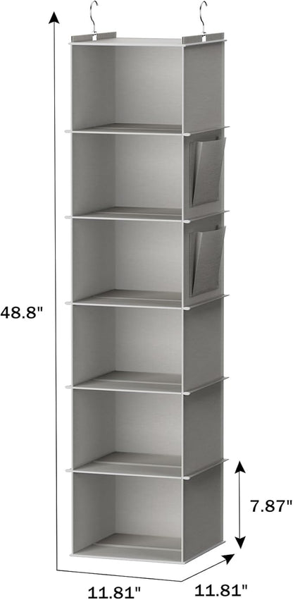 YOUDENOVA Hanging Closet Organizer and Storage, 6-Shelf Closet Hanging Storage Shelves, Light Grey