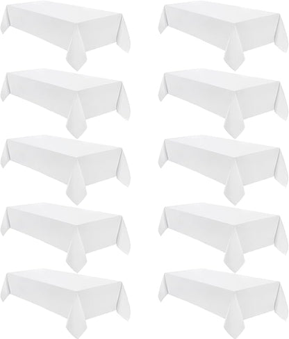 VidaFete Tablecloth 60 * 120inch 10 Pack Rectangle Table Cloth Polyester, Stain Wrinkle Resistant Dining Table Cover for Kitchen Dinning Party Wedding Rectangular Tabletop Buffet Decoration(White)