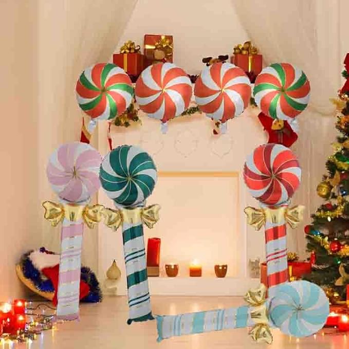 Christmas Ballooons Set Lollipop Windmill Balloons Colorful Candy Cane Swirl Balloons for Christmas-Themed Party Birthday Party Supplies Decorations 8 PCS