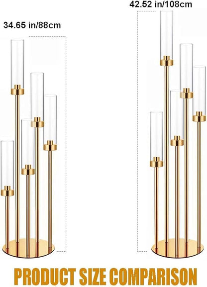 35in 4 Set Gold Candelabra Candle Centerpieces for Tables Candlesticks Holder Wedding Centerpieces Table Decorations Fit 0.9" LED Candle