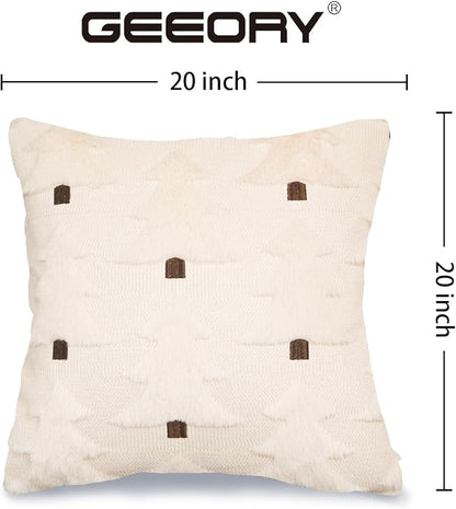 GEEORY Christmas Pillow Covers 20x20 Inch Set of 2, Christmas Decorations Xmas Tree Soft Plush Fluffy Faux Fur Decorative Throw Pillows Farmhouse Winter Cushion Case Beige Brown GC034-20