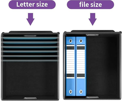 Huolewa File Organizer Box with Lid, Collapsible File Folder Organizer for Office Document Storage, Filing Box with Plastic Slide for Letter Size Hanging File Folders(1 Pack, Purple)