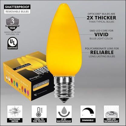 Wintergreen Lighting C9 OptiCore LED Commercial Outdoor Christmas Lights Heavy Duty Christmas String Lights; Green Wire (50 Lights, 50 ft, Gold Smooth/Opaque)