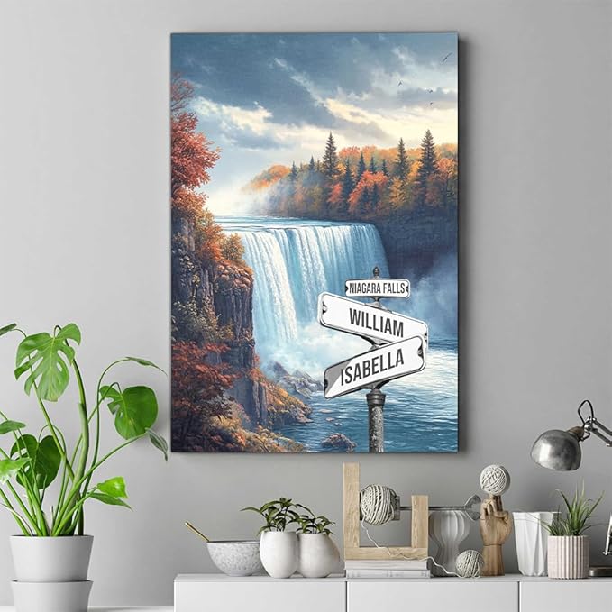 GABITA Personalized Crossroads Street Sign Wall Art for Couples, Anniversary Canvas for Couple, Gift for Valentines Day, Girlfriend Boyfriends Gifts, Custom Name Niagara Falls Poster for Wife Husband