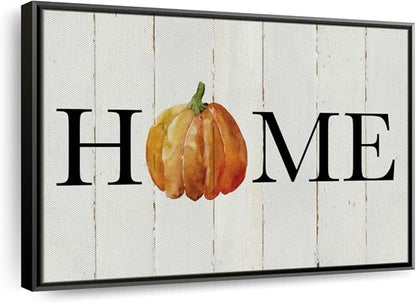 Elephant Stock Home Pumpkin Wall Art - Horizontal Floating Framed Canvas - 1-Piece Living Room Wall Decor - Rural Watercolor Canvas Print - Beige and Black Decor for Wall - by Carol Robinson - 43" X 29"