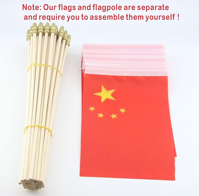 20 Pack China Flags Chinese Stick Flag Small Mini Handheld Flags for National Day, Sports Events, Party Decorations (5×8 Inches)