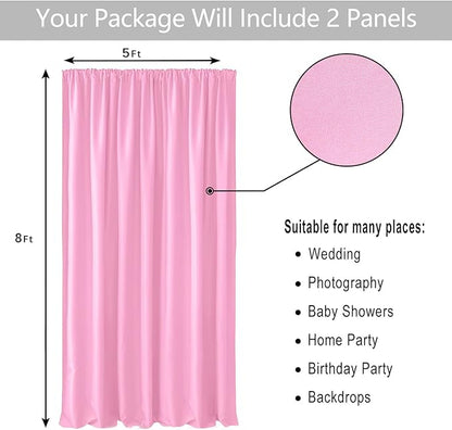 Hiasan Pink Backdrop Curtains for Parties, Polyester Photography Backdrop Drapes for Baby Shower, Wedding Decorations, 5ftx8ft, Set of 2 Panels