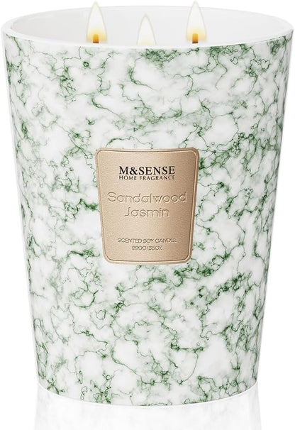 M&SENSE Extra Large Candle 35oz 150H SandalwoodJasmin Scented, 3 Wick Highly Scented Jar Candle, XL Large Christmas Gift Candle for Women, Long Lasting Burning for Holiday, Thanksgiving, Christmas