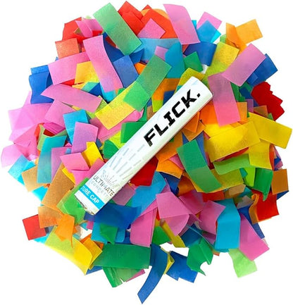 Ultimate Confetti Flick Stick - Handheld 6" Launcher Wand, Flick to Launch Biodegradable Tissue Confetti (MultiColor, 8 Confetti Tubes, 2 Handful of Confetti per Wand, 1.5oz)