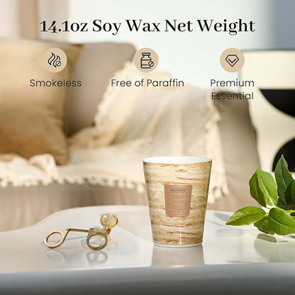 M&SENSE Tobacco Vanilla Scented Candles for Home, 3 Wick Highly Scented Jar Candle, 14.1 Oz 80H Long Lasting Burning Christmas Candle for Women, Aromatherapy Candles for Holiday Christmas Gift