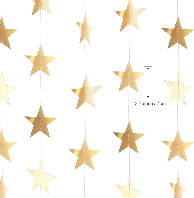 Patelai Glitter Star Garland Banner Christmas Decor 130 Feet Star Hanging Bunting Banner Twinkle Backdrop for Homecoming Classroom Wedding Birthday Halloween Party Supplies(Champagne Gold)