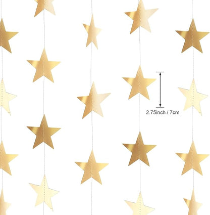 Patelai Glitter Star Garland Banner Christmas Decor 130 Feet Star Hanging Bunting Banner Twinkle Backdrop for Homecoming Classroom Wedding Birthday Halloween Party Supplies(Champagne Gold)
