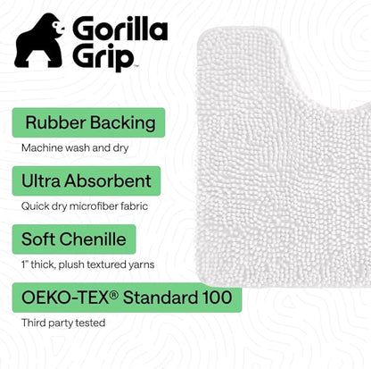 GORILLA GRIP Bathroom Rug Sets, Soft Chenille 2 Piece Area Rugs Set, Toilet Base Mat and 30x20 Carpet, Absorbent Microfiber Washable Mats Dry Quickly, Home Décor and Bath Room Accessories, White