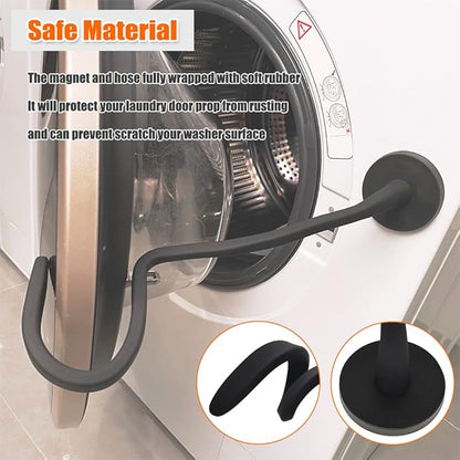 Front Load Washer Door Prop, Removable Flexible Washer Door Stopper, Magnetic Washing Machine Door Holder with 66mm Magnet Base, Keep Washer Door Open to Prevent Odors (Black)