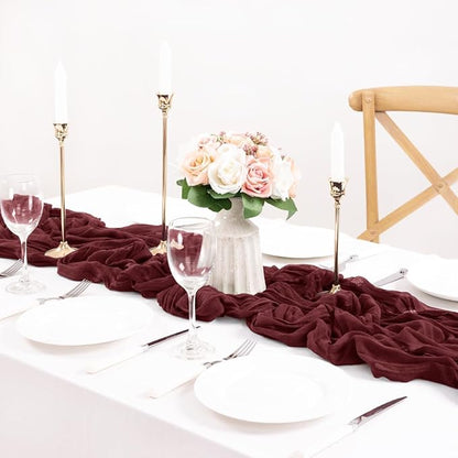 MLMC Burgundy Red Table Runner 10ft Rustic Gauze Wine Red Cheesecloth Table Runner Christmas Cheese Cloth Centerpiece 35x120 Inches for Wedding Bridal Shower Anniversary Valentine's Day Events Decor