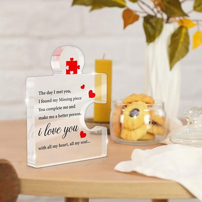 I Love You Gifts for Her Him, Romantic Gifts for Girlfriend Boyfriend Wife Husband Valentine's Day Birthday Christmas, Missing Piece I Love You Couples Gift Acrylic Plaque Sign Home Office Decor