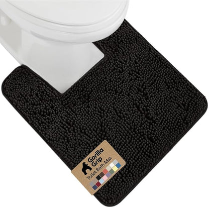 GORILLA GRIP Plush Absorbent Shaggy Chenille Bath Rug Mat for Square Toilet Base with Rubber Backing, Machine Washable Rugs, Soft Microfiber Contour Mats for Toilets, Bathroom Decor, Black