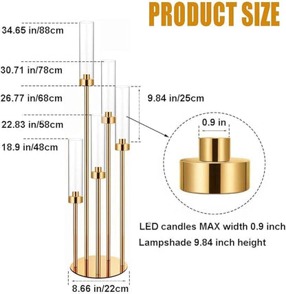 35in 4 Set Gold Candelabra Candle Centerpieces for Tables Candlesticks Holder Wedding Centerpieces Table Decorations Fit 0.9" LED Candle