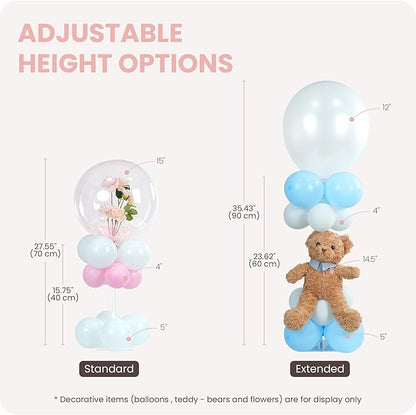 YALLOVE Balloon Stands for Table Set of 4, Adjustable Height 15.75 Inch, 23.62 Inch Balloon Centerpiece Stand, Acrylic Balloon Stick Holder with Base for Party Decorations (Balloons Not Included)