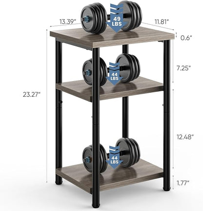 OLIXIS 3 Tier End Table for Small Space, Side Sofa Tables Storage Shelf, Nightstand with Adjustable Feet for Living Room, Bedroom, Office, Set of 2, Oak Grey