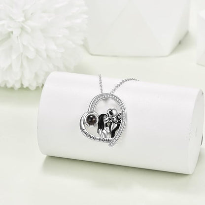 LILALO Christmas Gifts Nightmare Necklace Sterling Silver Abalone Shell Crystal Jack and Sally Necklace Jack Skellington Skull Jewelry Skull Necklaces for Women