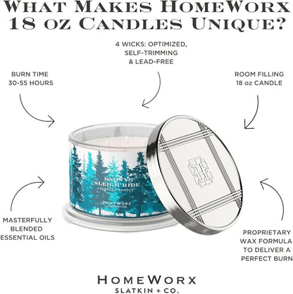Snow Sleighride 18 oz 4-Wick Candle by HomeWorx | Cozy Aromatherapy | Long-Lasting Fragrance | Winter Home Decor Essential