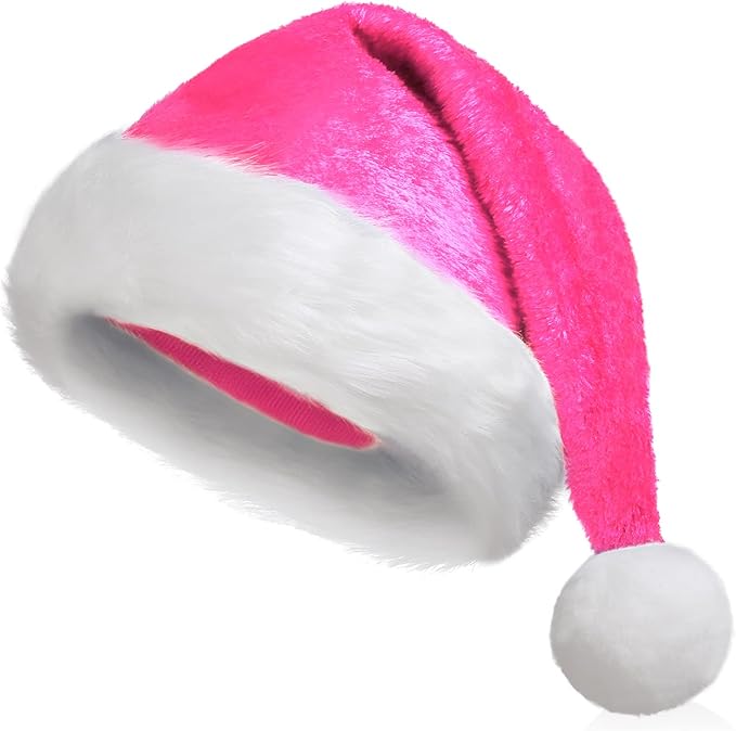 Queenmore Adult's Christmas Santa Claus Hat, Plush Santa Cap, Velvet Headwear, Lined and Fabric-Shedding Resistant