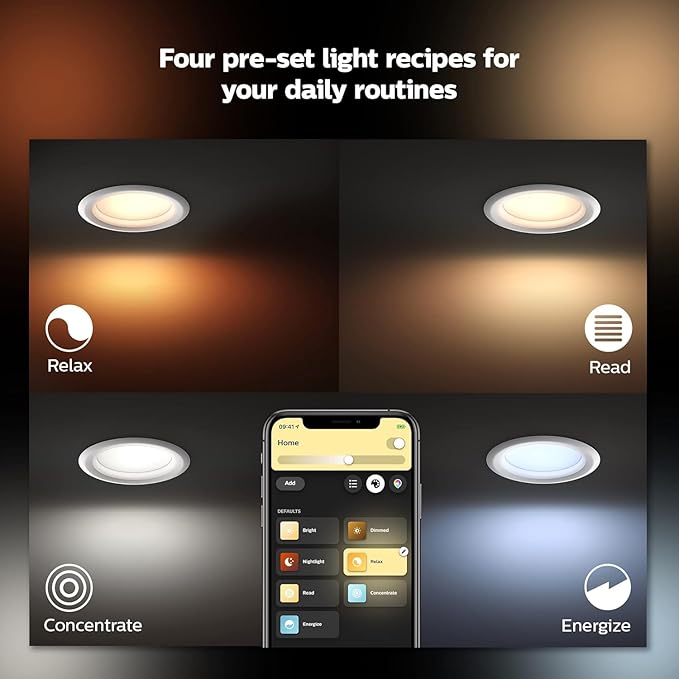 Philips Hue Smart Recessed 5/6 Inch LED Downlight - White Ambiance Warm-to-Cool White Light - 1 Pack - 1100LM - Indoor - Control with Hue App - Works with Alexa, Google Assistant and Apple Homekit